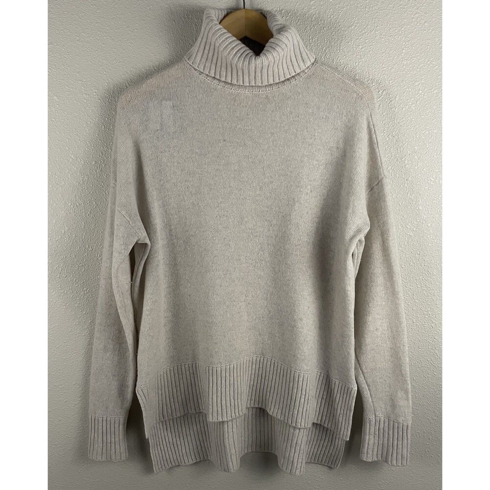 Saks Fifth Avenue Womens S Light Gray 100% Cashmere Turtleneck Knit Oversize